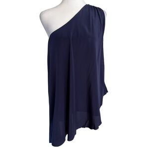 Trina Turk Navy Blue 100% Silk One Shoulder blouse